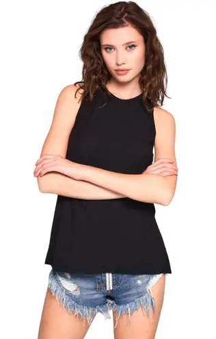 Tasha Apparel Black Sleeveless Crew Neck Cut-Out Back Detail Longline Tank Top