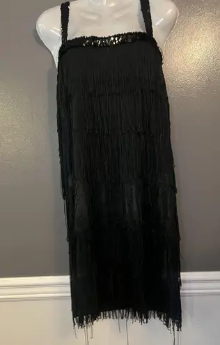 CostumesUSA Dress Womens Extra Large Black 20s Flapper Fringe Tassel Sequin Size XL