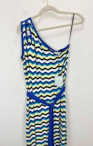 Ming Wang Modern Fit One Shoulder Column Maxi Dress Chevron Soft Knit Large NWT