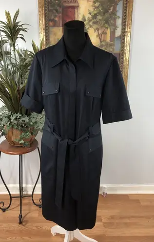 Sandra Darren Dress 16 Navy Blue Pinstripes Button Closure Collared Short Sleeve - Image 1