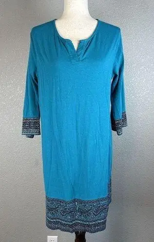 Coolibar Womens Oceanside Tunic Dress M Medium Turquoise 3/4 Sleeve UPF 50+
