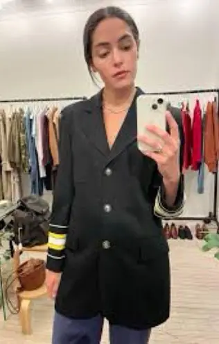 Escada by Margaretha Ley Vintage 80s Nautical Wool Blazer sequin cuffs Black