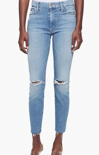 Mother Looker Ripped High Waist Fray Ankle Skinny Jeans Thrilling Shots Size 29 Blue