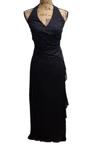 B. Smart Black Halter Evening Gown Formal Dress Rhinestone Embellished 7/8 - Image 1
