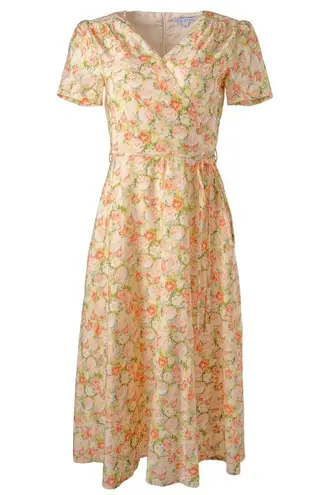 Ivy City Co faux wrap Lyra Midi Dress Yellow Floral Print Cottagecore size 2