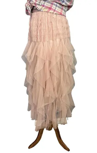 Gypsy Tulle Tiered Maxi Skirt Pink Medium  Boho Fairy Disco Cowgirl Full NEW