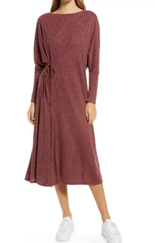 Caslon New Soft Knit Long Sleeve Side Tie Midi Dress Red Heather Size Medium