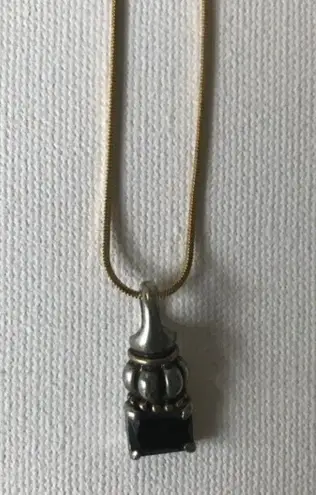 Black Glass Pendant on 17" Chain Retro Never Worn