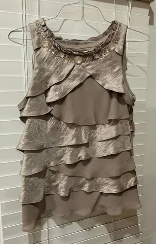 Dress Barn Taupe Ruffle Top