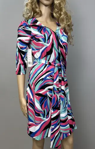 Tracy Negoshian Guiliana Dress XS Surplice Faux Wrap Belted 3/4 Sleeve NWT