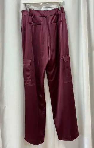 Elie Tahari Satin Pintuck High Waisted Cargo Pants Cordovan Women's Size US 8
