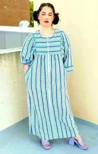 VTG SAYBURY Lightweight Lounge Rainbow STRIPED Half Zip ROBE/DRESSING GOWN Sz M Blue Size M