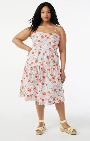 2. Free Assembly Pink & GreenFloral Tiered Midi Dress with Tie Back Size X