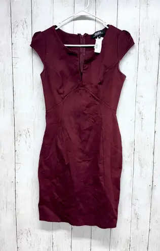 Lulus Dress Women Size Medium Short Sleeve Mini Zip Back Maroon Business Evening Red