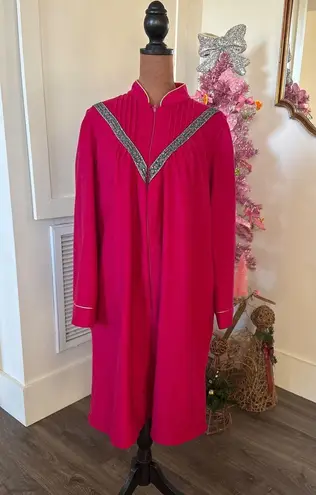 Vintage Cachet Women's Pink Fleece Zip Front Robe Lounger Size Medium