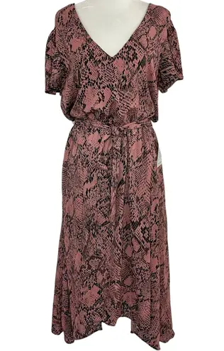 The Vanity Room New Snake Print Handkerchief Hem Dress V-Neck Flutter Sleeve