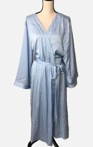 Fox & Royal Slinky Midi Robe Sky Blue Size Medium Pockets Attached Tie Belt NEW