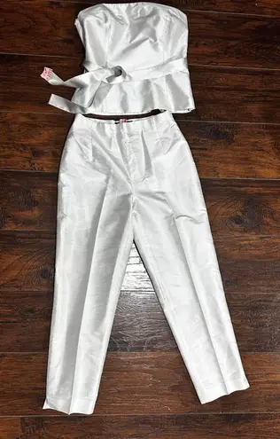 Lafayette 148  silk silver strapless top & pantsuit