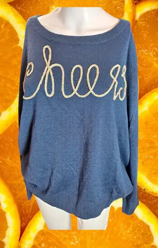 Roz & Ali Women's Navy Acrylic Cheers Embroidered Crew Neck Sweatshirt Size XL