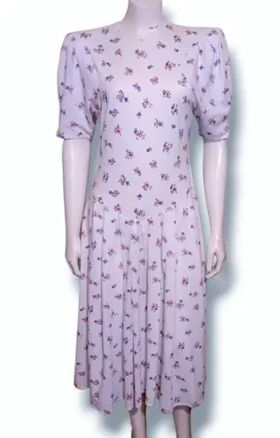 Vtg Paquette Too Floral Drop Waist Dress-Size 10-Modest-Shoulder Pads-Cottage
