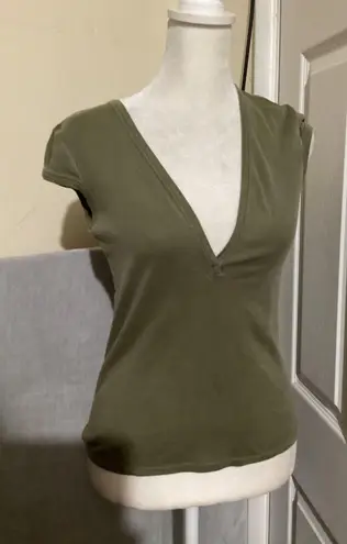 AG Adriano Goldschmied Shirt Womens Small Olive Deep V Neck Cap Sleeve Made USA Green