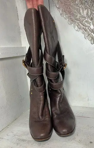 Chloé Paddington Leather Wrap Around Strap Mid Calf Boots Brown Women's 40 / 9