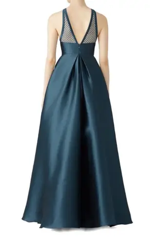Monique Lhuillier Teal Mesh Formal Gown Sleeveless mesh insert Formal Dress 16