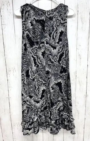 MSK Dress Women 27" Chest Black White Paisley Sleeveless Midi Ruffle Trim Sequin Size undefined