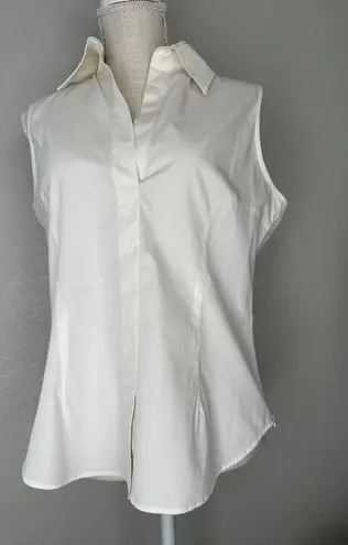 Armani Collezioni Womens White Cotton Button Down Sleeveless Blouse Top Size 12