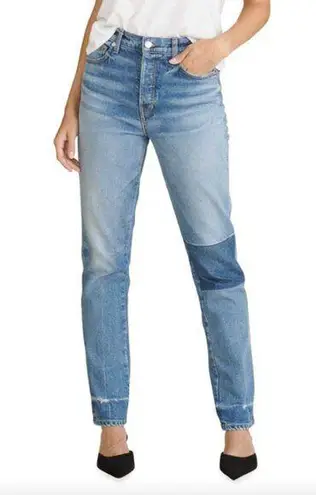 Veronica Beard Ryleigh High Rise Slim Straight Patched Jeans
