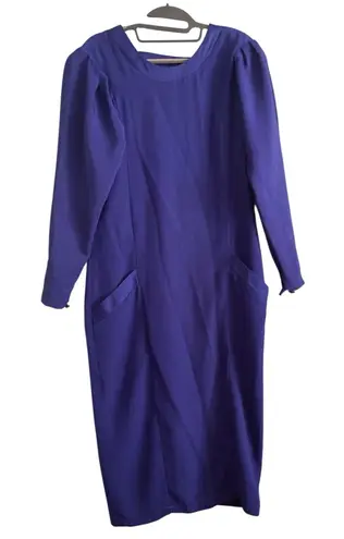 SOLO Blue Sheath Dress with long Sleeves/front pockets Size 12