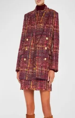 L'Agence NWT Aimee Double Breasted Plaid Tweed Blazer Red Pink Multi 6