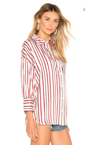 ANINE BING Mia Silk Striped Buttoned Cuffs Blouse