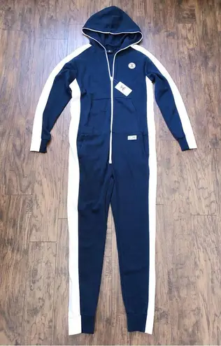 One Piece • Racer Jumpsuit onesie navy white knit zip front loungewear unisex