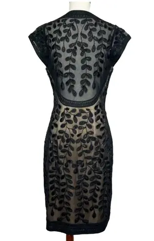 Sue Wong Nocturne Black Lace Embroidered Beaded Illusion Dress Women's Size 6