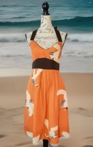 Moulinette Soeurs Anthropologie Crane Silk Halter Dress Tangerine Orange size 4