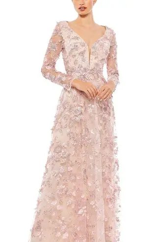Mac Duggal FLORAL APPLIQUE LONG SLEEVE ILLUSION GOWNR size 4