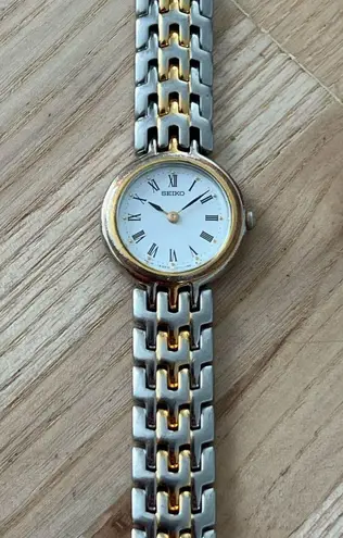 Seiko Vintage Ladies Watch Two-Tone Bracelet White Dial New Crystal New Battery