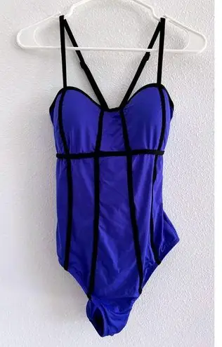 JAG Swimsuit Womens 12 Blue Black One Piece Slimming Beach Coastal Tropical Swim