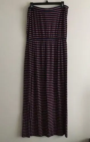 Madewell  Striped Strapless Maxi Dress Slide Slits Navy & Pink‎ Womens Siz…