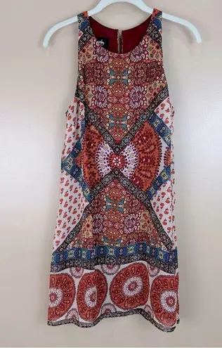by & by Burgundy Orange Floral Patterned Boho Sleeveless Dress Medium Red