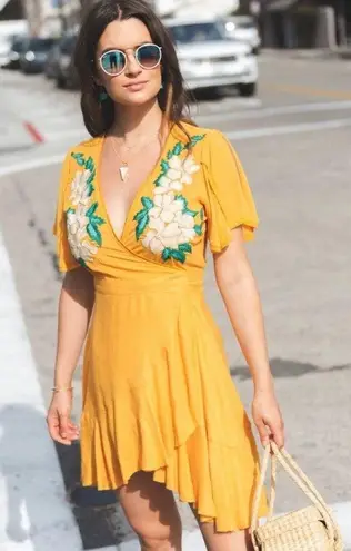 Cleobella Maxine Embroidered Dress Yellow Citrine Size Xsmall