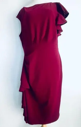 MIUSOL Cocktail Midi Length dress sleeveless with ruffle accent 2XL Red Size XXL