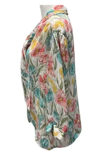 Vintage Floral tie front sheer blouses size 14 White