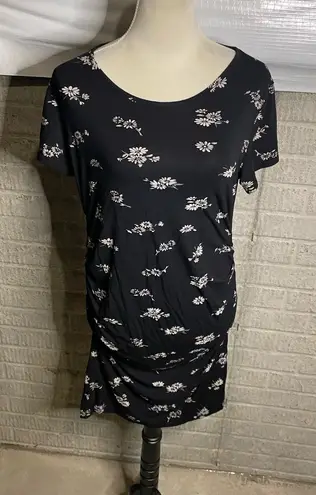 SMALLSHOW Black Floral Ruched Short Sleeve Maternity T