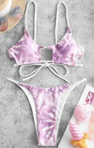 Zaful Pink Tie Dye Bikini Swimsuit