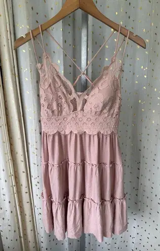 Zenana Outfitters Lace Cross Strap Cami Padded Bralette Smocked Back Tiered Dress L