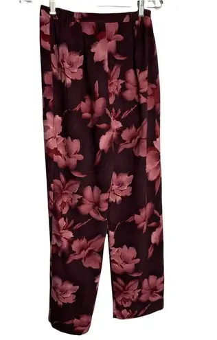 Rafael High Waisted Floral Pants S Maroon Pink Straight Leg Elastic Waist