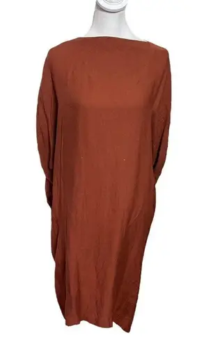 Black Crane Elastic Yoke Midi Dress Size XS Brick Linen Sheath FLAWED Brown - Image 1