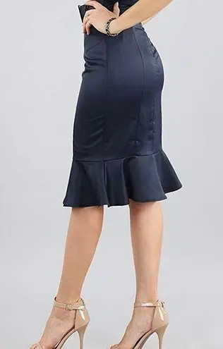 NIKIBIKI High waist belted Silky Satin ruffle hem midi skirt blue size M